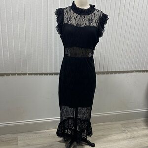 Vici Elegant Black Lace Midi Dress